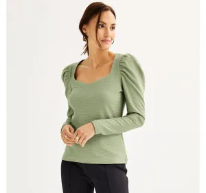 Nine West Women's Sweetheart Neckline Gathered Sleeve Top WW34K050RS