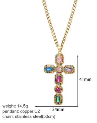 NK019GAC23049G3 - Embellished Cross Pendant