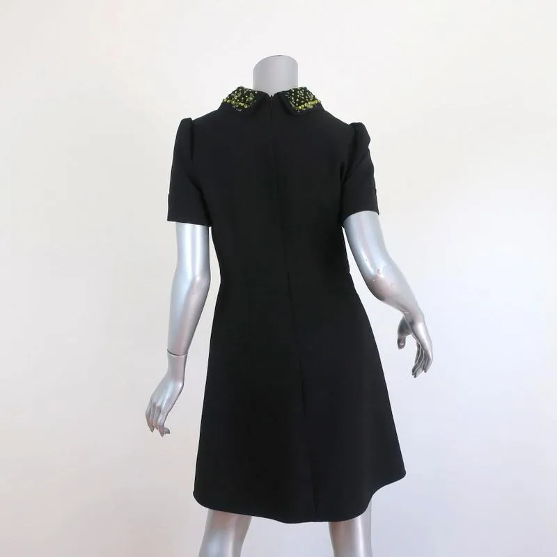 No. 21 Crystal-Embellished Collar Shift Dress Black Stretch Crepe Size 42 NEW