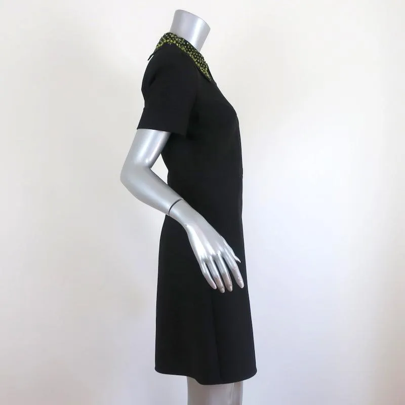 No. 21 Crystal-Embellished Collar Shift Dress Black Stretch Crepe Size 42 NEW