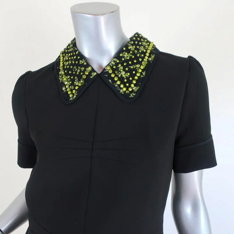 No. 21 Crystal-Embellished Collar Shift Dress Black Stretch Crepe Size 42 NEW
