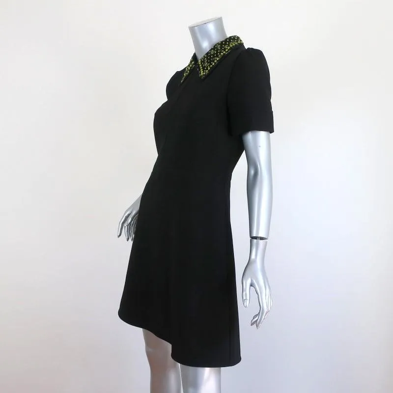 No. 21 Crystal-Embellished Collar Shift Dress Black Stretch Crepe Size 42 NEW