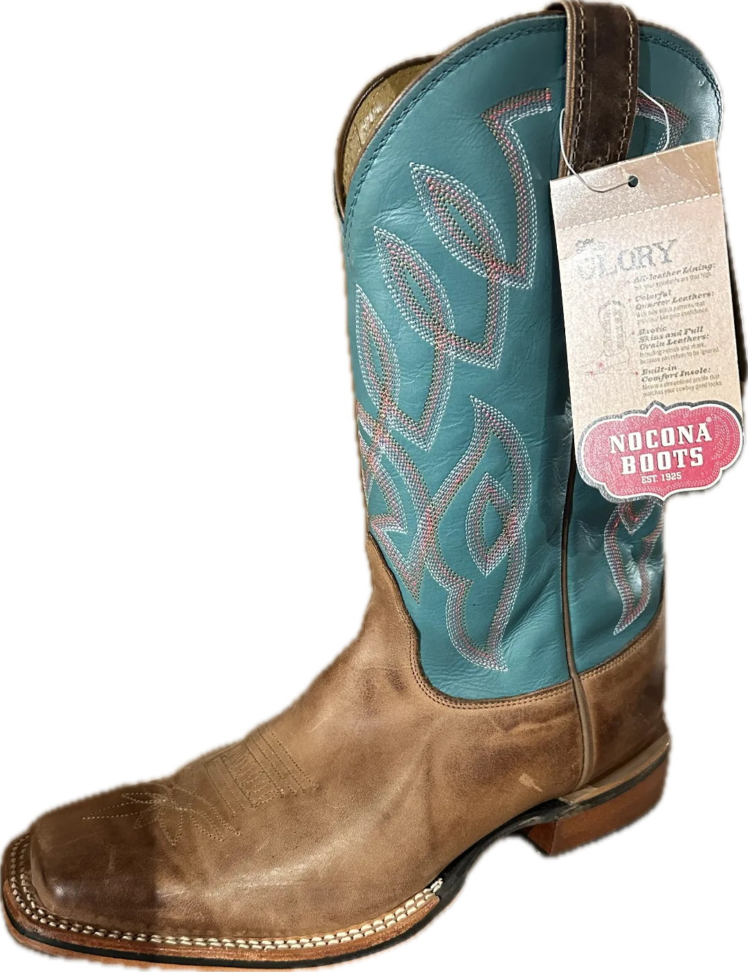 Nocona Women's Brown Square Toe with Turquoise Shaft