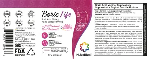 NutraBlast Boric Acid Vaginal Suppositories - 30 Count