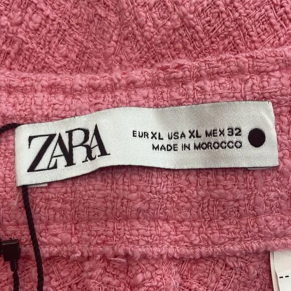 NWT ZARA Pink Tweed Flounce Feminine A-Line Maxi Long Skirt Women's Size XL