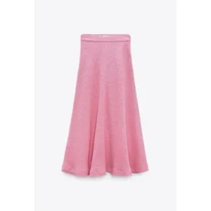 NWT ZARA Pink Tweed Flounce Feminine A-Line Maxi Long Skirt Women's Size XL