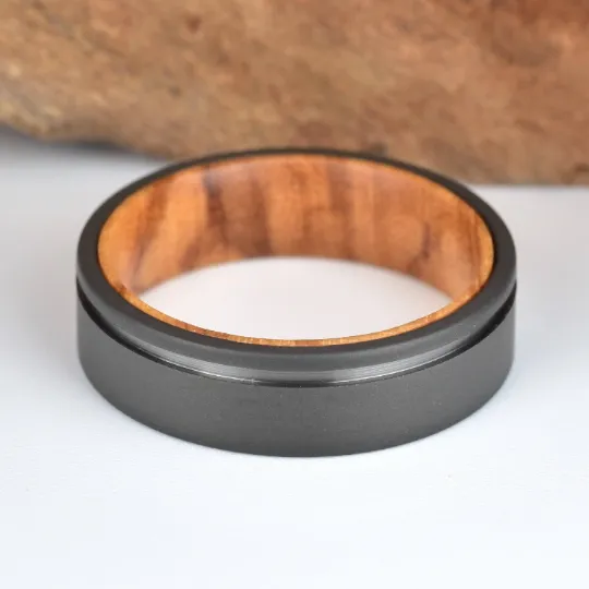 Olive Wood Black Titanium Women's Wedding Band 4MM