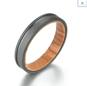 Olive Wood Black Titanium Women's Wedding Band 4MM