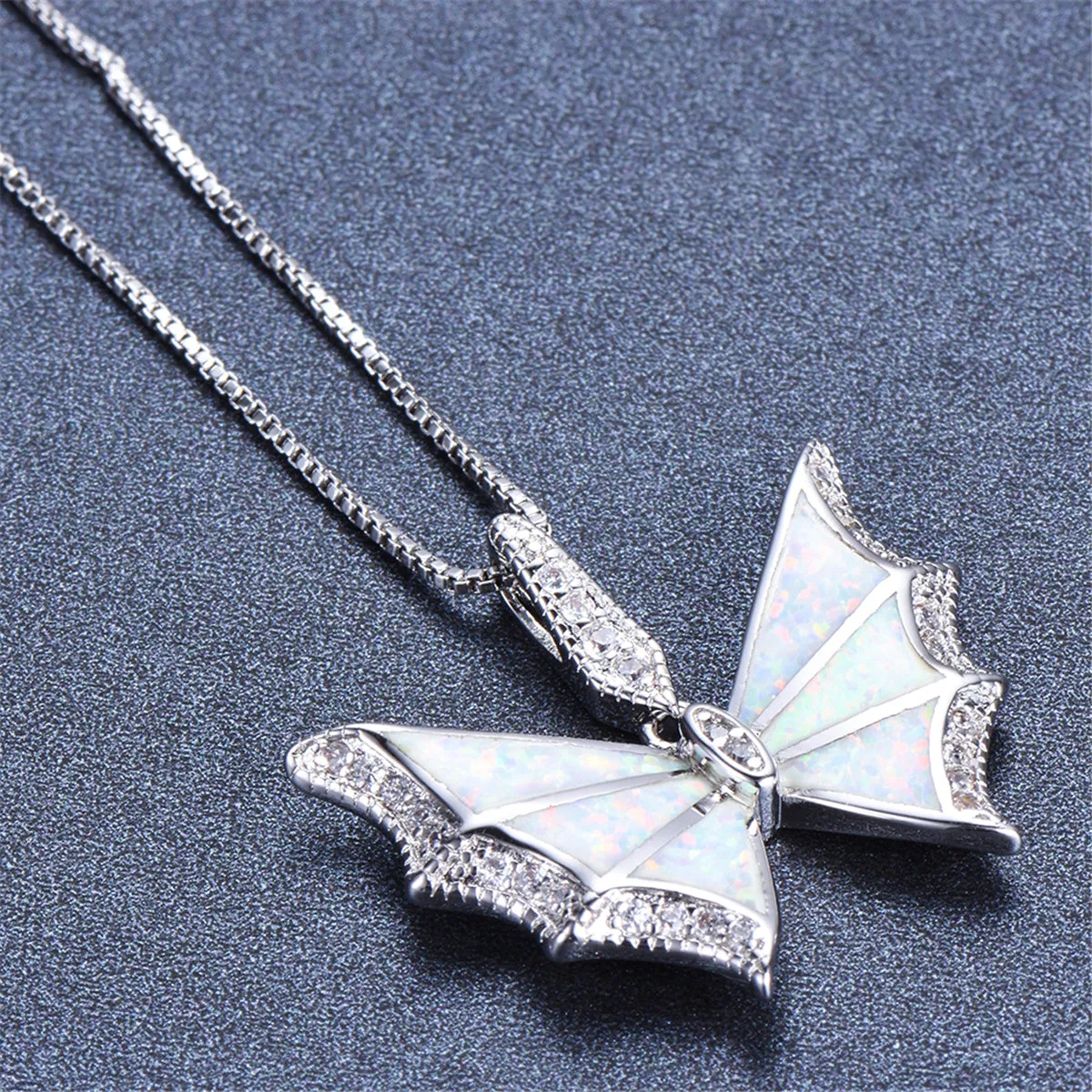 Opal & Cubic Zirconia Butterfly Pendant Necklace