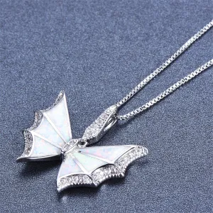 Opal & Cubic Zirconia Butterfly Pendant Necklace