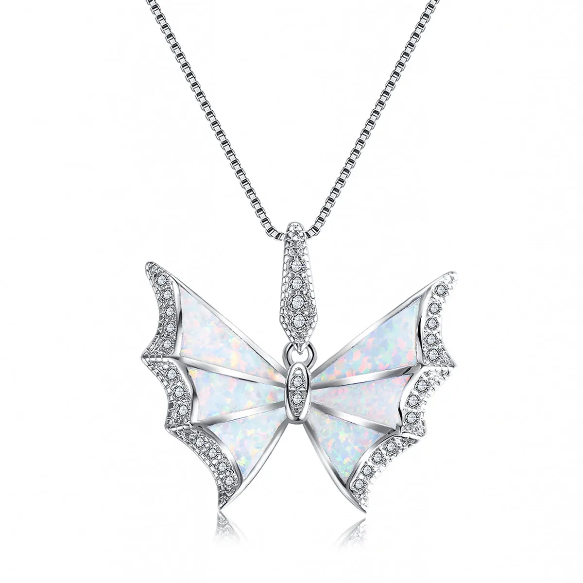 Opal & Cubic Zirconia Butterfly Pendant Necklace