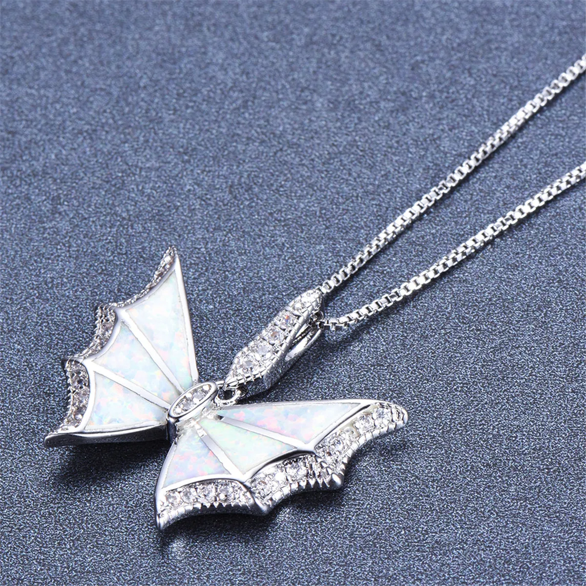 Opal & Cubic Zirconia Butterfly Pendant Necklace