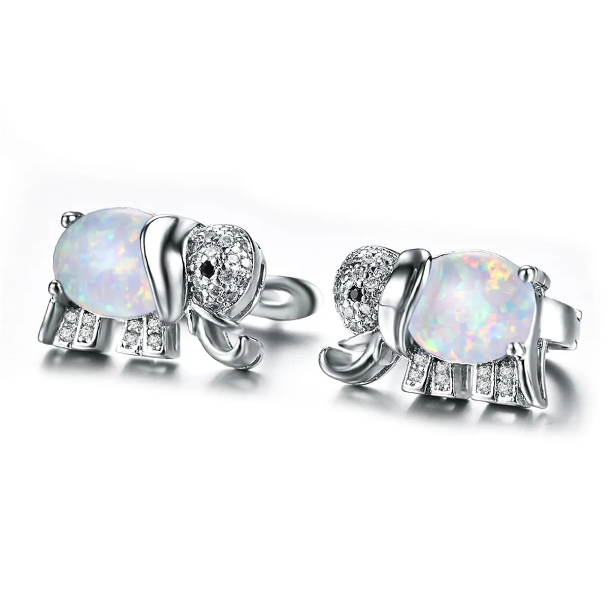 Opal & Cubic Zirconia Elephant Stud Earrings