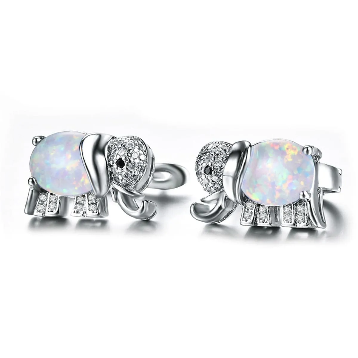 Opal & Cubic Zirconia Elephant Stud Earrings