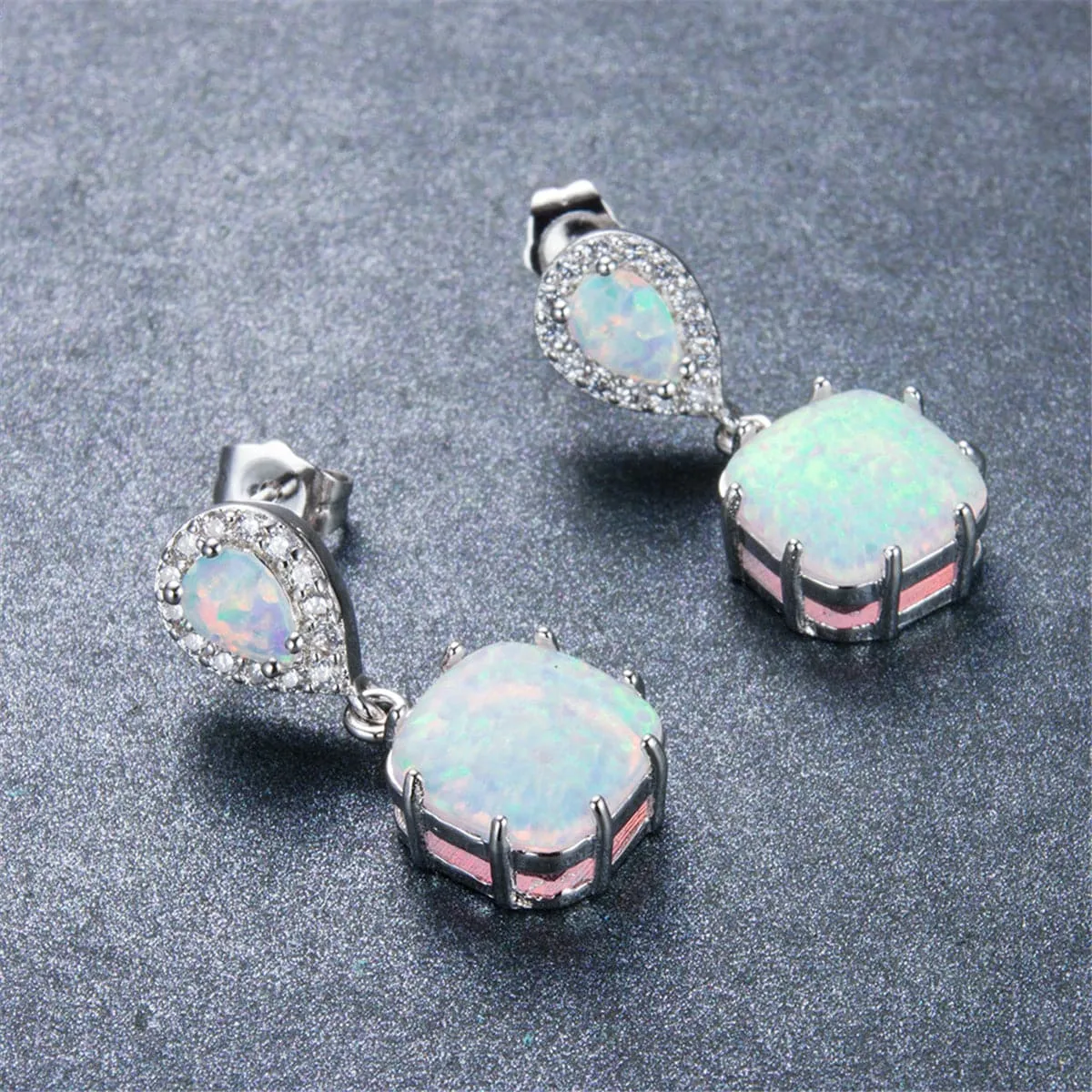 Opal & Cubic Zirconia Pear-Cut Princess Drop Earrings