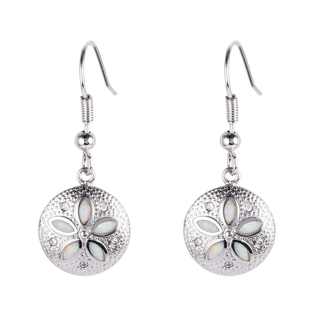 Opal & Cubic Zirconia Round Floral Drop Earrings