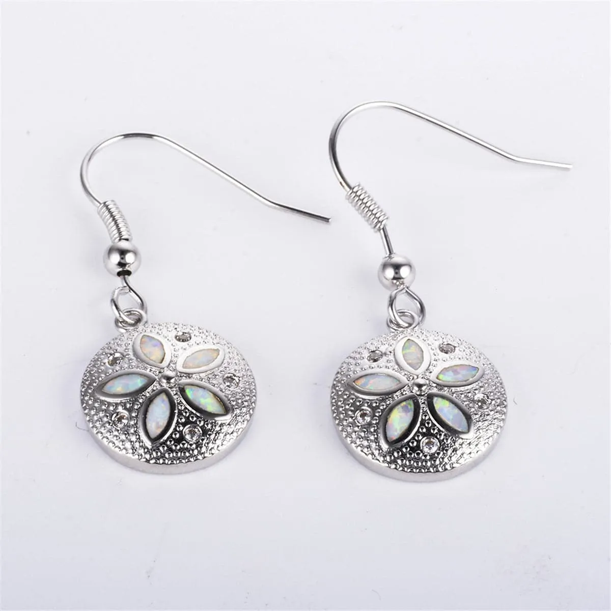 Opal & Cubic Zirconia Round Floral Drop Earrings