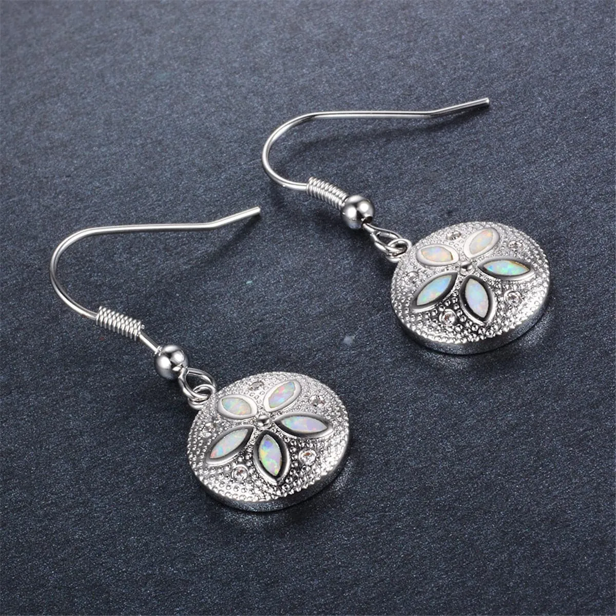 Opal & Cubic Zirconia Round Floral Drop Earrings