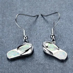 Opal & Silver-Plated Flip-Flop Drop Earrings