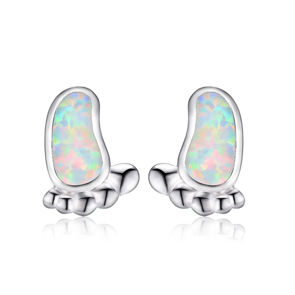 Opal & Silver-Plated Footprint Stud Earrings