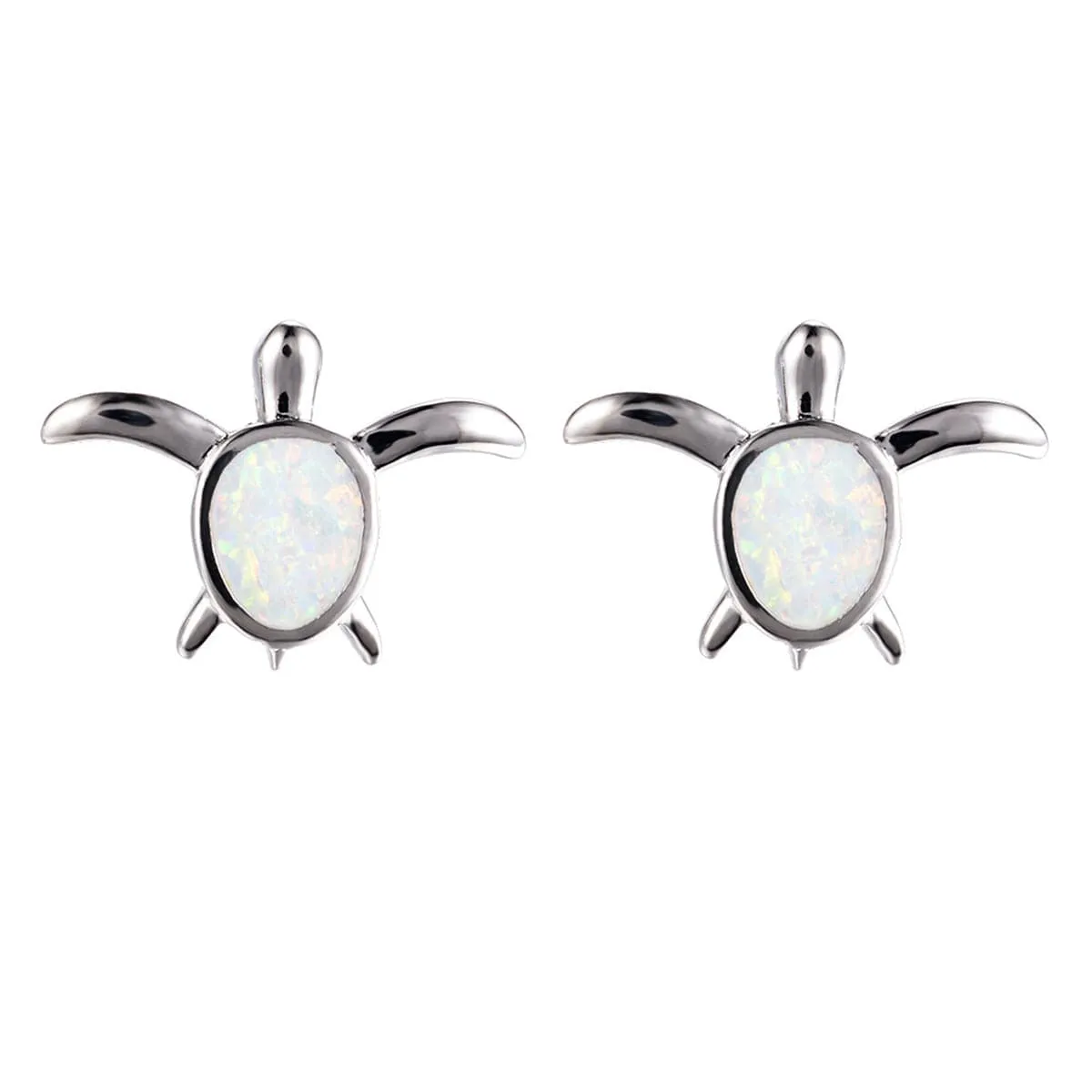 Opal & Silver-Plated Turtle Stud Earrings