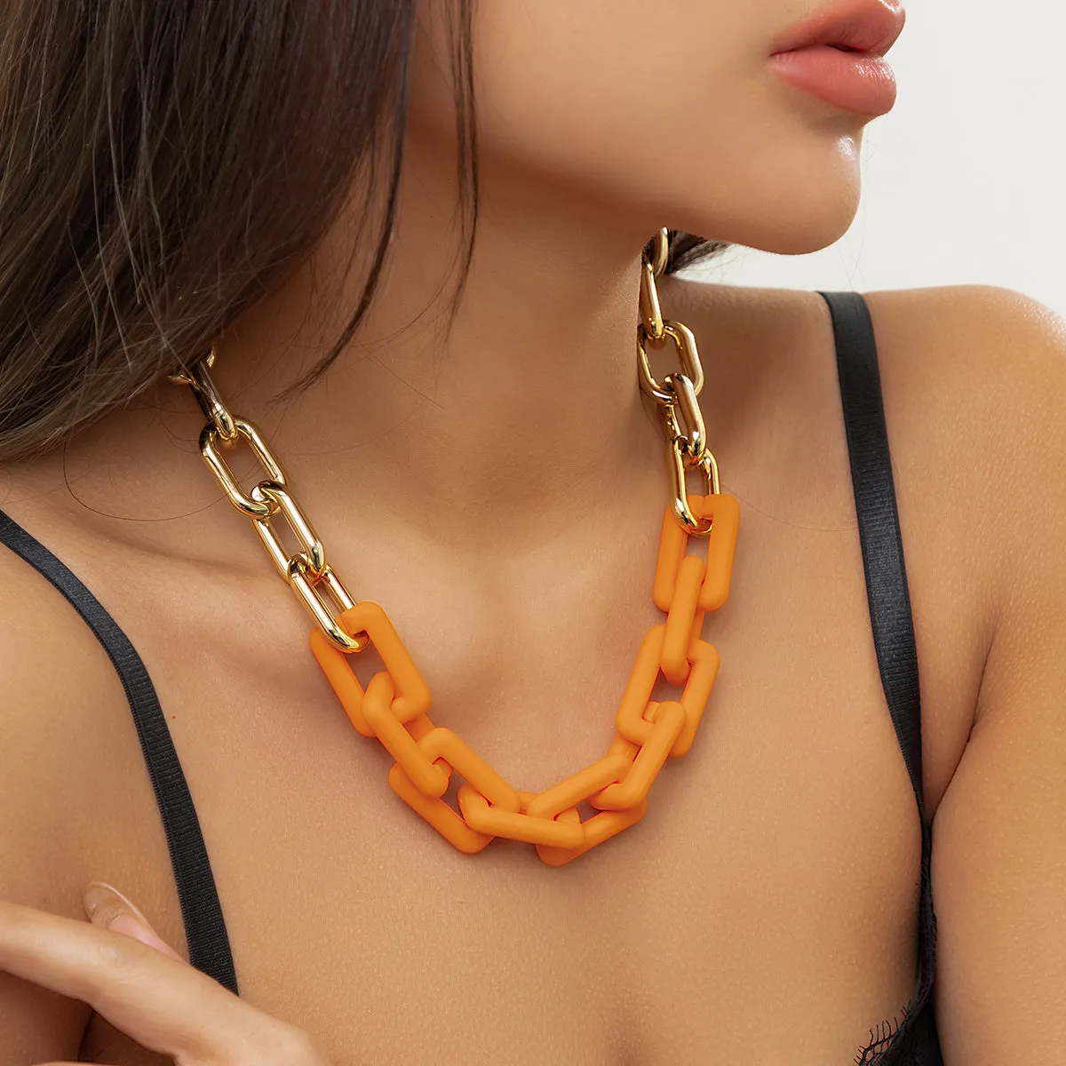 Orange Acrylic & 18K Gold-Plated Cable Chain Necklace