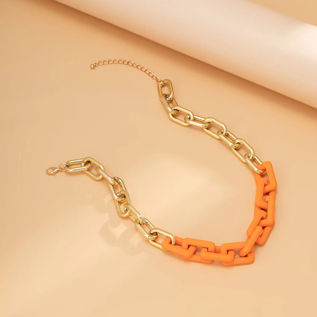 Orange Acrylic & 18K Gold-Plated Cable Chain Necklace