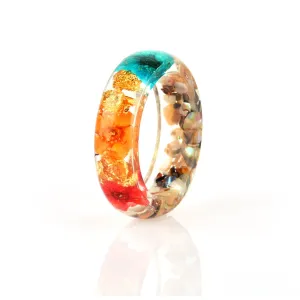 Orange & Blue Dried Flower Stone Band Ring