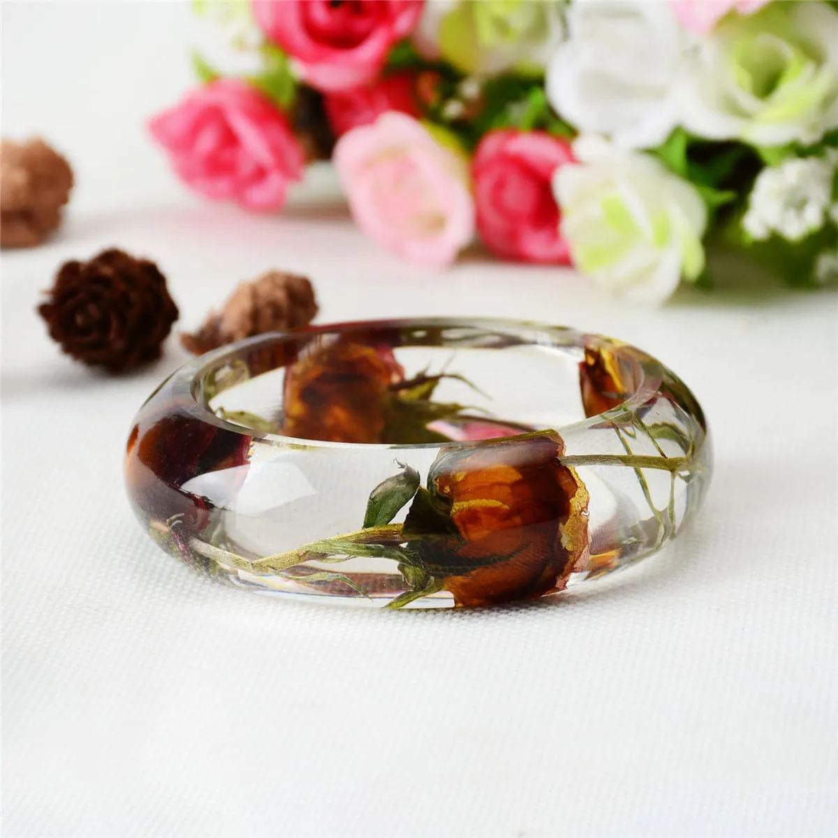 Orange & Green Dried Flower Bangle