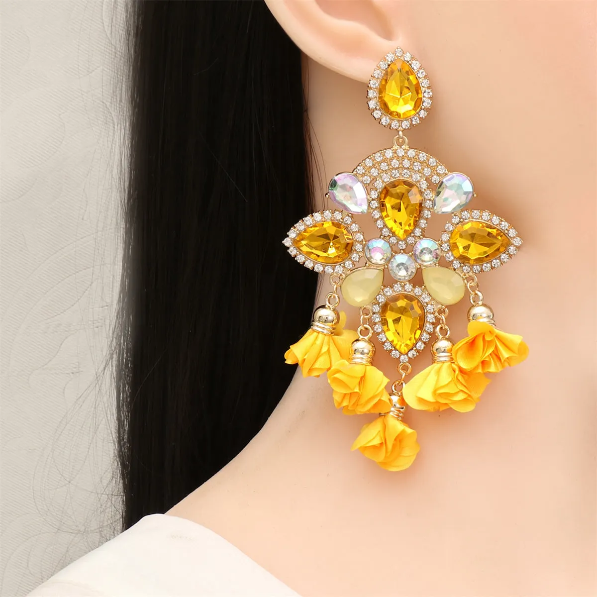 Orange Crystal & Cubic Zirconia Silk 18K Gold-Plated Tassel Drop Earrings