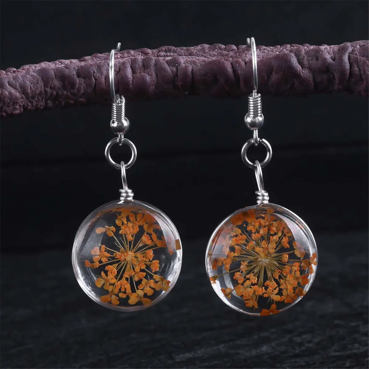 Orange Gypsophila Drop Earrings