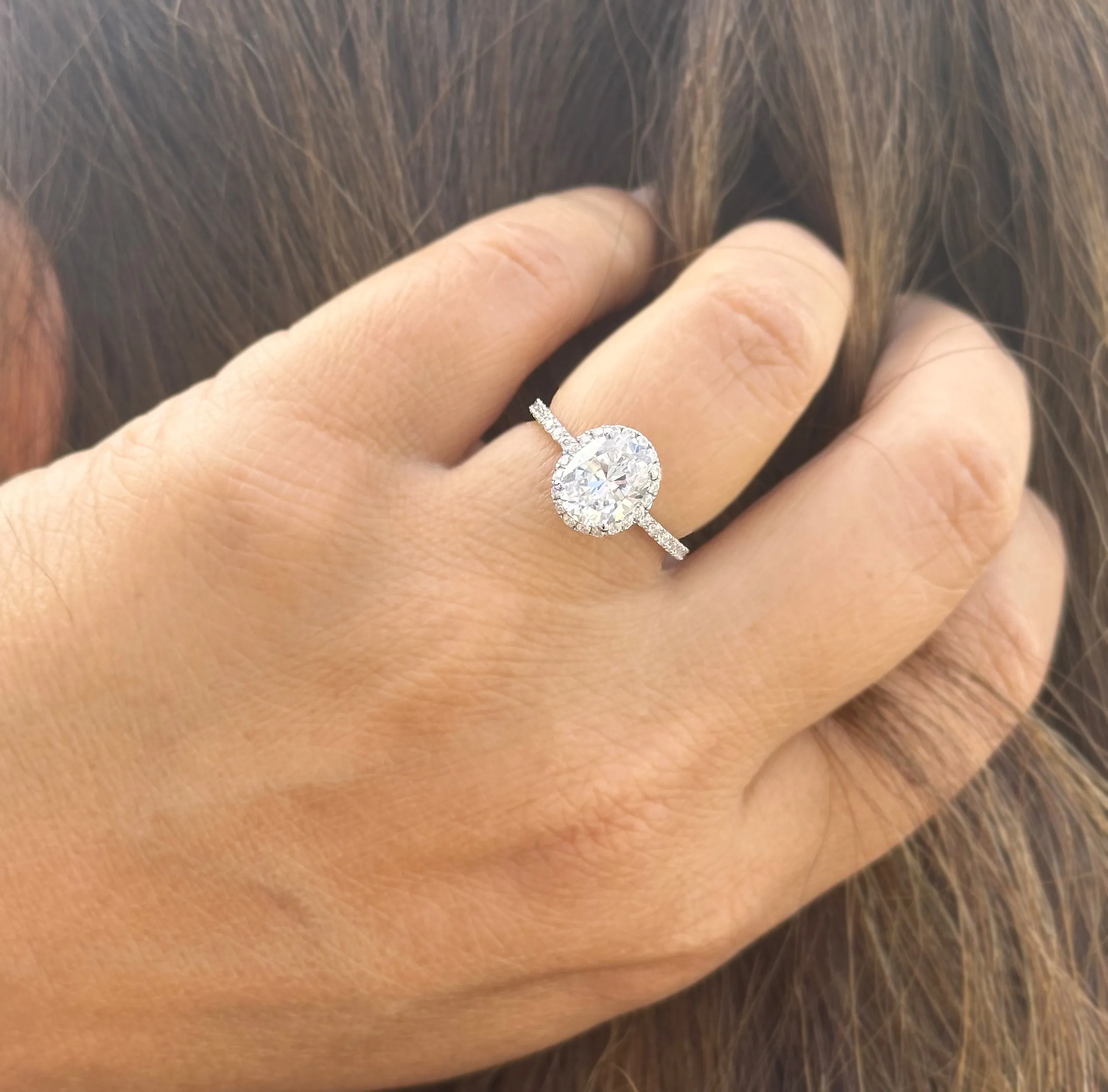 Oval Cut And Round Cut Sides IGI Certified 14k Solid White Gold Diamond Engagement Ring Halo Style Wedding Ring Women's Bridal Ring 2.50ctw