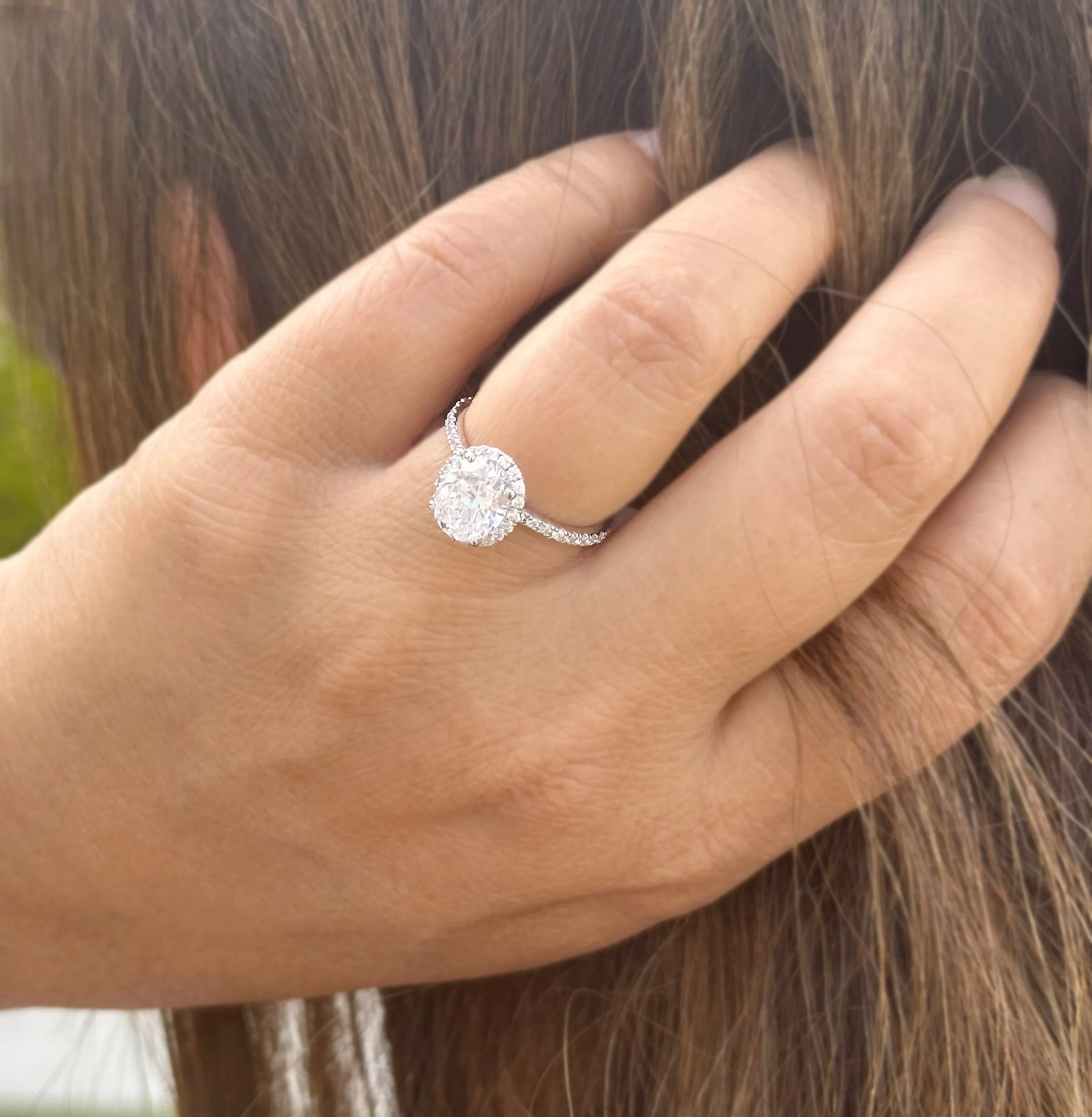 Oval Cut And Round Cut Sides IGI Certified 14k Solid White Gold Diamond Engagement Ring Halo Style Wedding Ring Women's Bridal Ring 2.50ctw