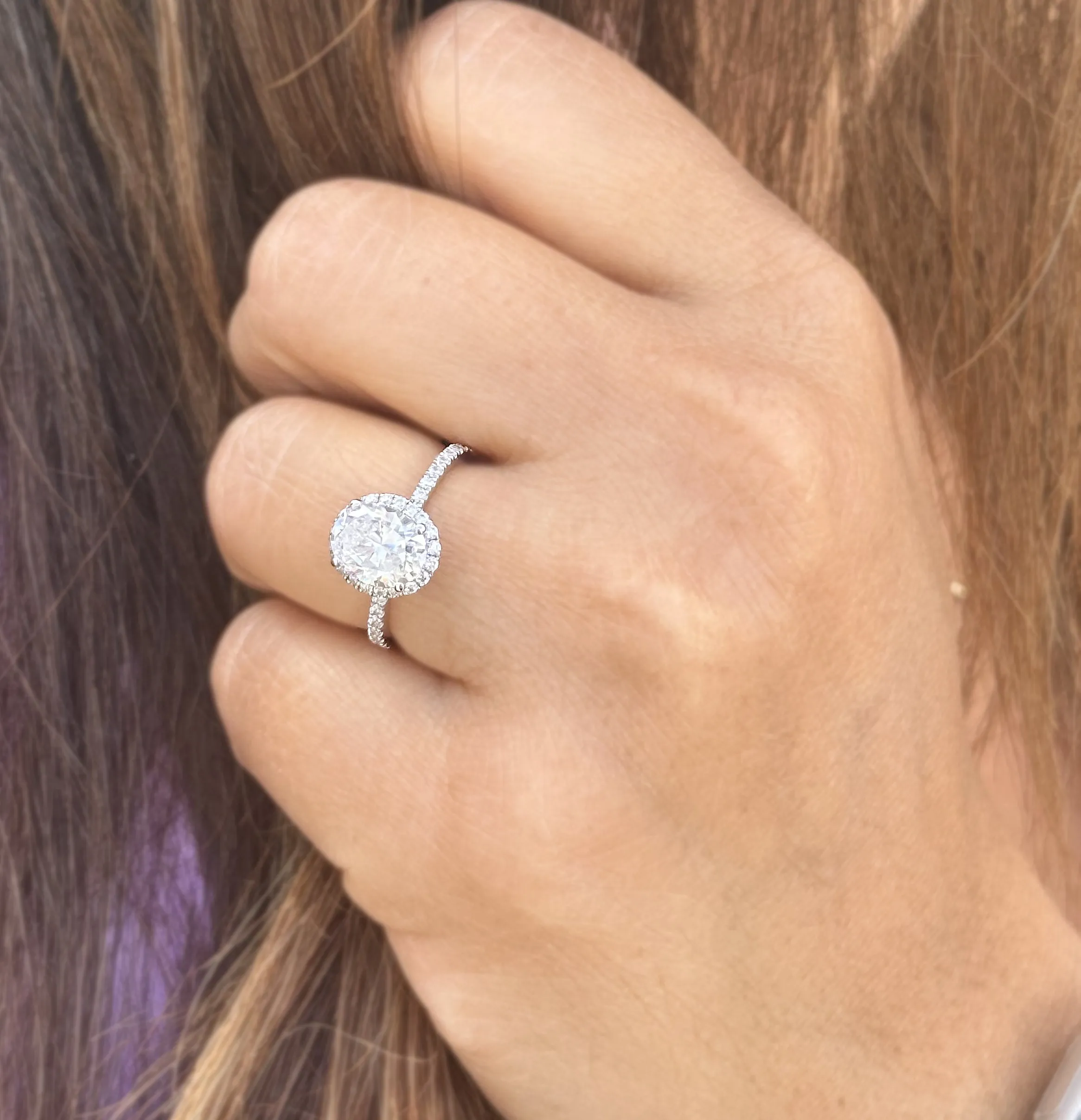 Oval Cut And Round Cut Sides IGI Certified 14k Solid White Gold Diamond Engagement Ring Halo Style Wedding Ring Women's Bridal Ring 2.50ctw