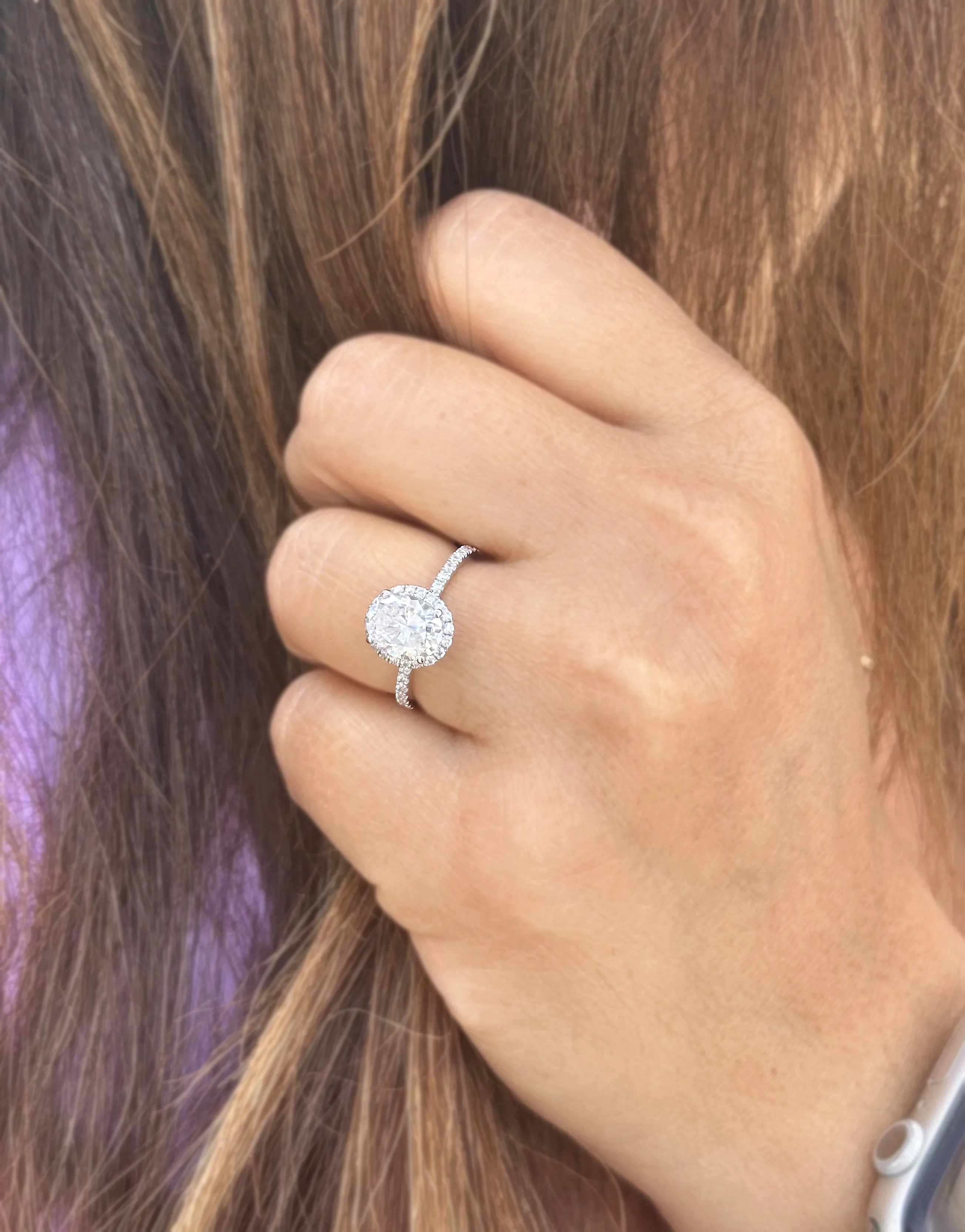 Oval Cut And Round Cut Sides IGI Certified 14k Solid White Gold Diamond Engagement Ring Halo Style Wedding Ring Women's Bridal Ring 2.50ctw