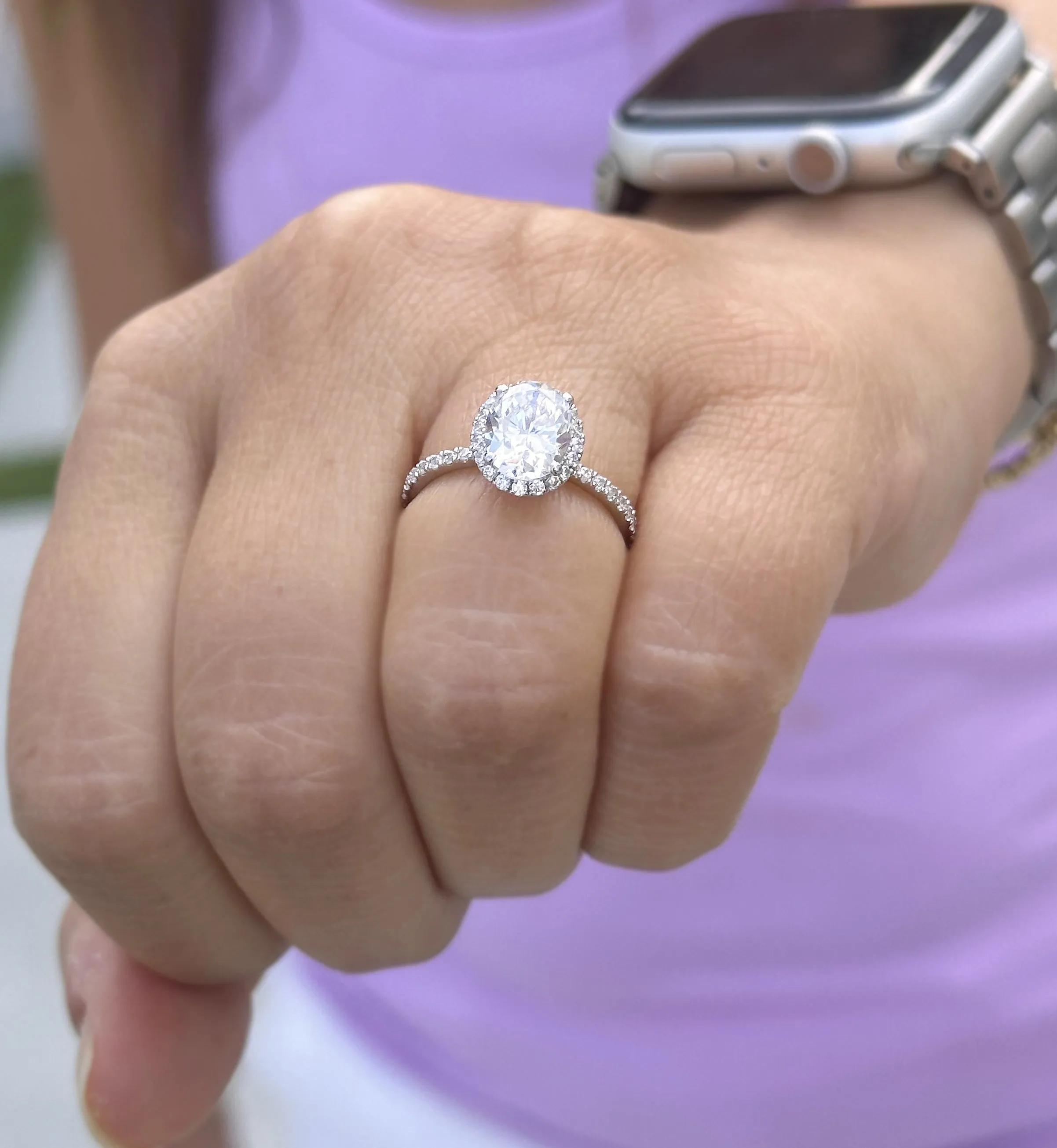 Oval Cut And Round Cut Sides IGI Certified 14k Solid White Gold Diamond Engagement Ring Halo Style Wedding Ring Women's Bridal Ring 2.50ctw