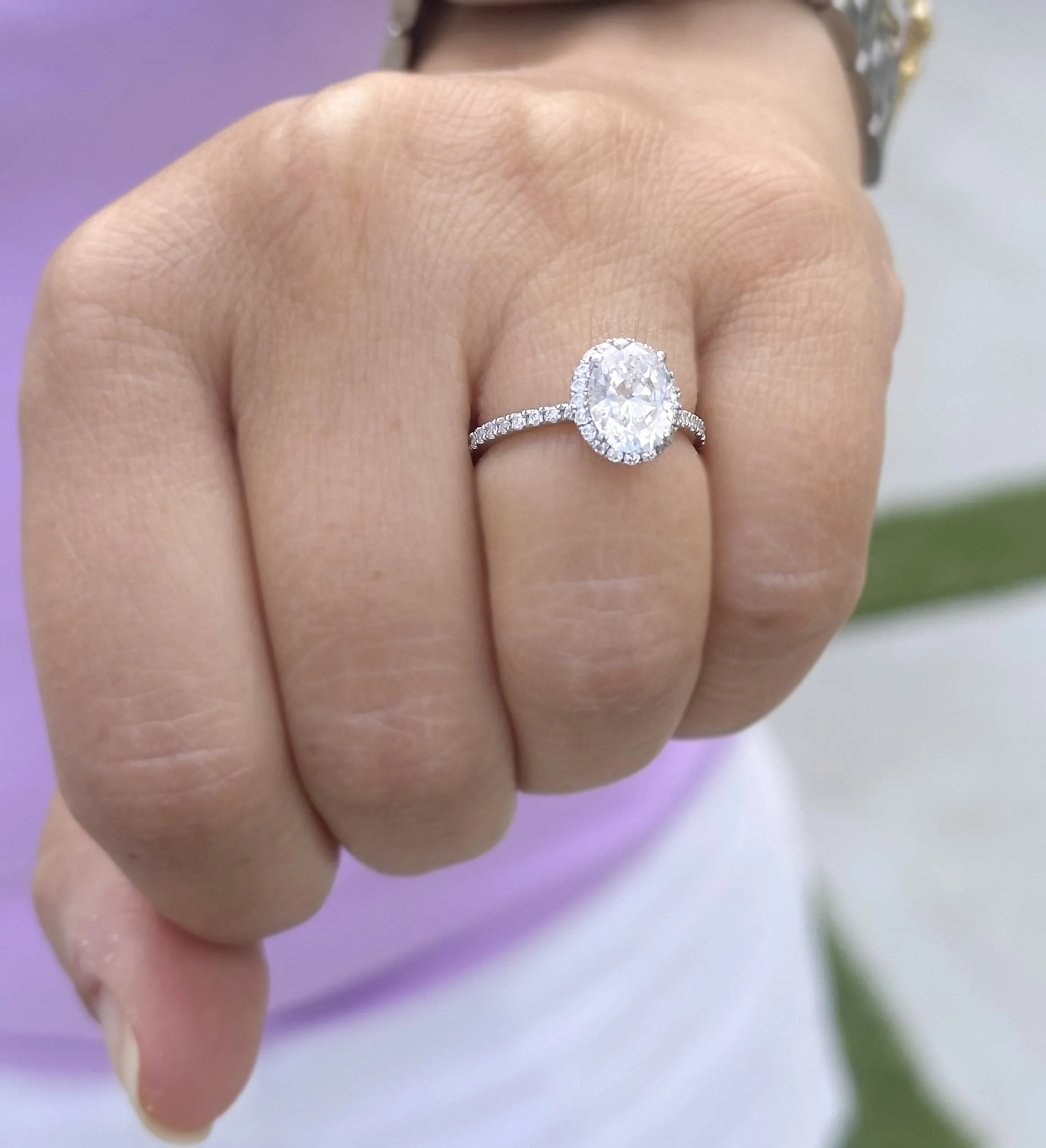 Oval Cut And Round Cut Sides IGI Certified 14k Solid White Gold Diamond Engagement Ring Halo Style Wedding Ring Women's Bridal Ring 2.50ctw