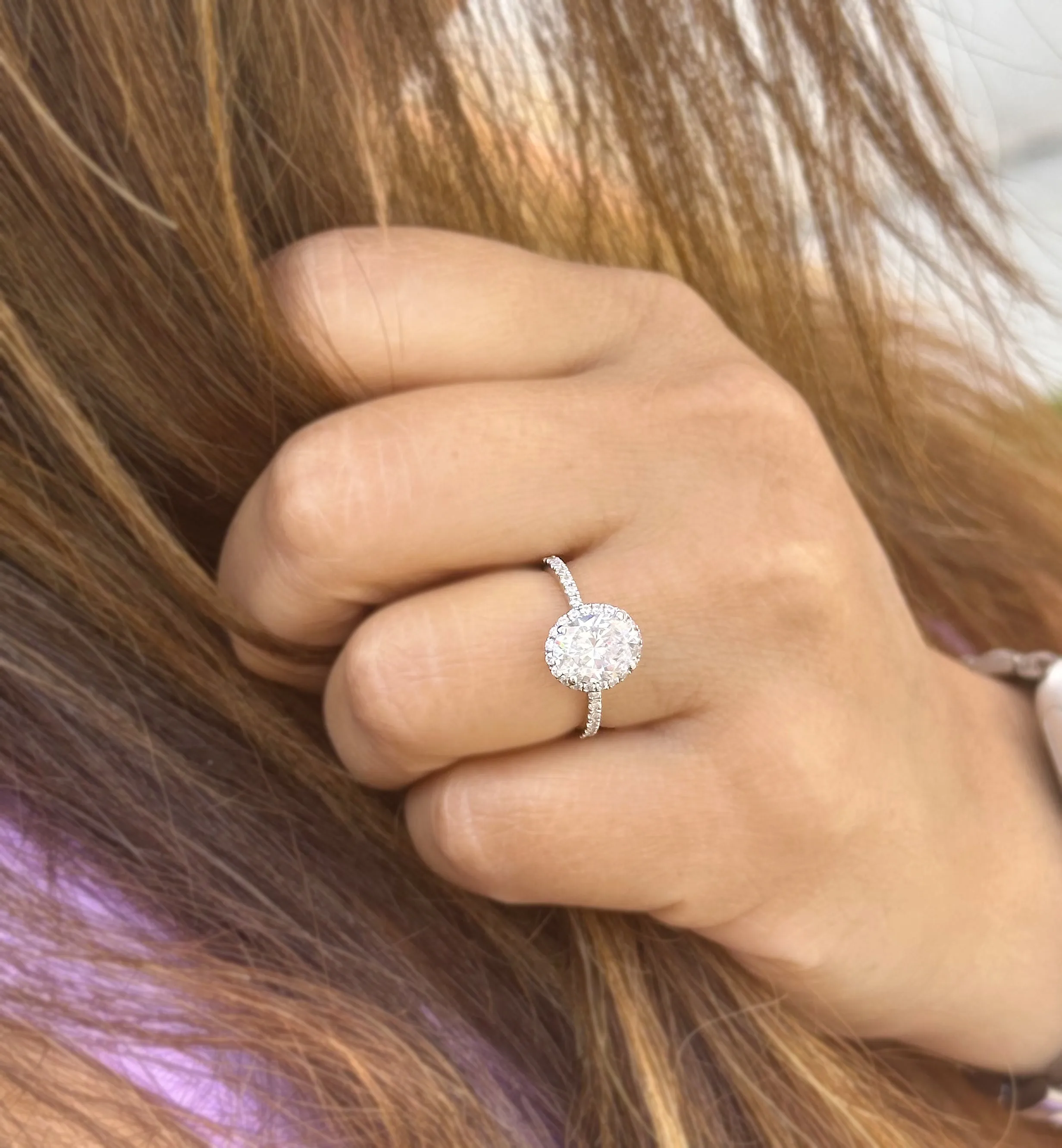 Oval Cut And Round Cut Sides IGI Certified 14k Solid White Gold Diamond Engagement Ring Halo Style Wedding Ring Women's Bridal Ring 2.50ctw