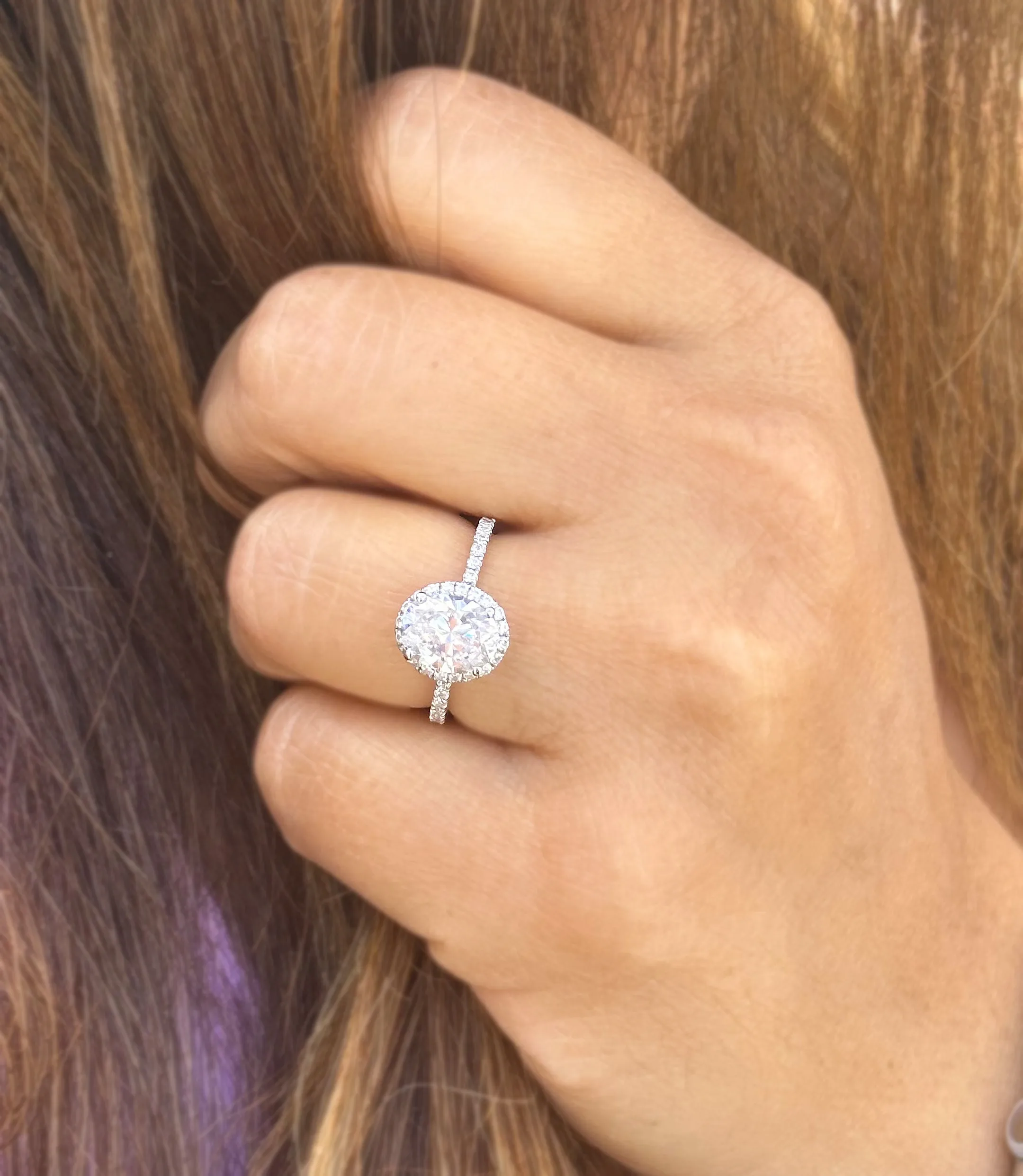 Oval Cut And Round Cut Sides IGI Certified 14k Solid White Gold Diamond Engagement Ring Halo Style Wedding Ring Women's Bridal Ring 2.50ctw