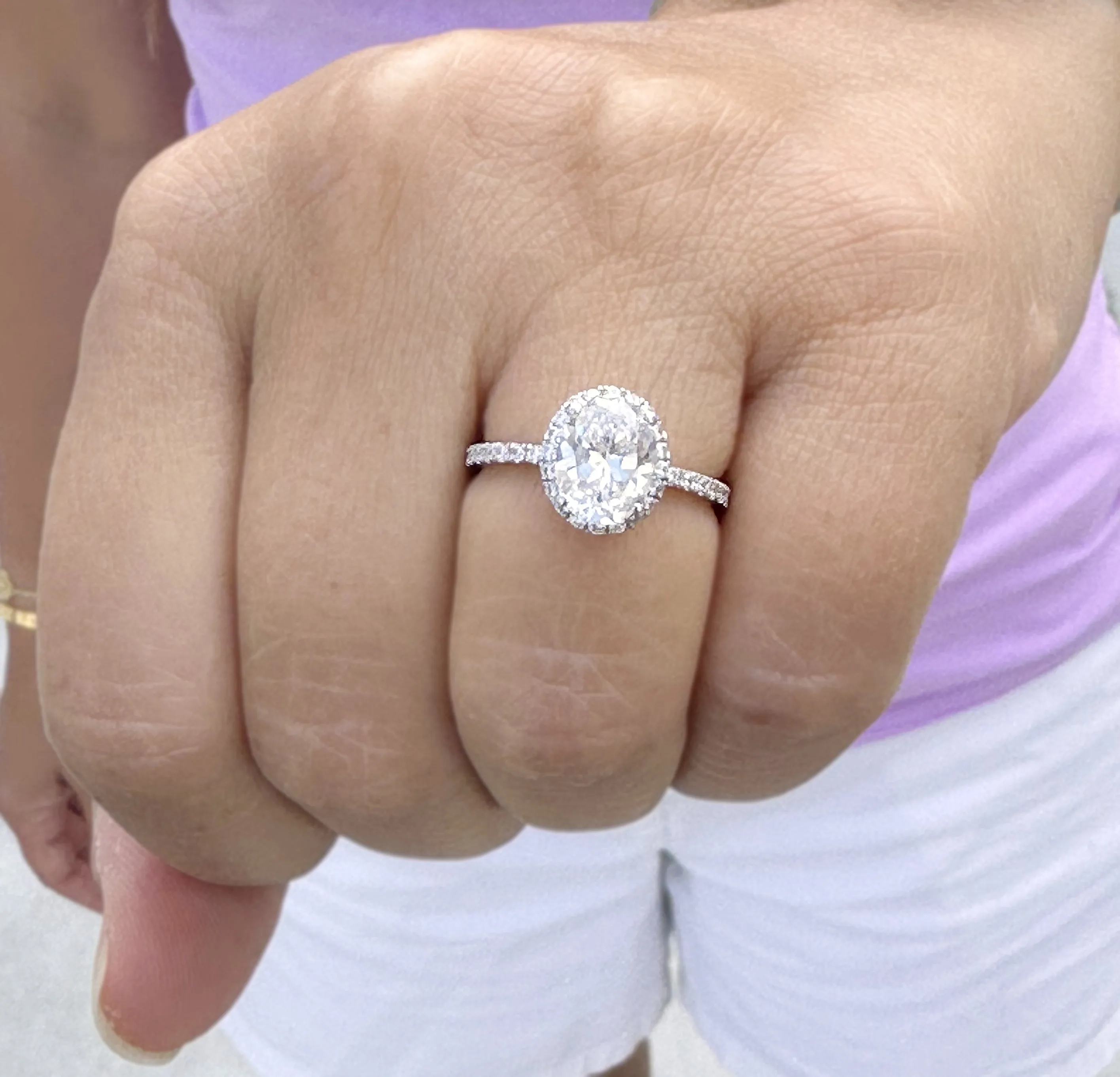 Oval Cut And Round Cut Sides IGI Certified 14k Solid White Gold Diamond Engagement Ring Halo Style Wedding Ring Women's Bridal Ring 2.50ctw