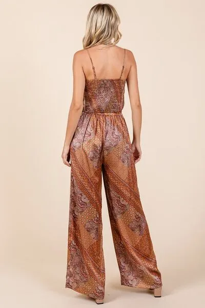 Paisley Patchwork Print Satin Wide Leg Pants