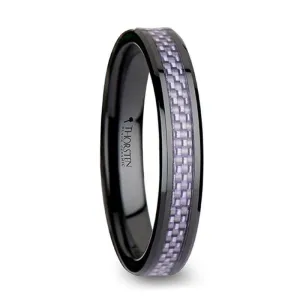 PAIVA Women's Beveled Black Ceramic Ring With Purple Carbon Fiber  4mm & 6mm