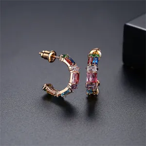 Pastel Crystal & 18K Rose Gold-Plated C-Shape Hoop Earrings