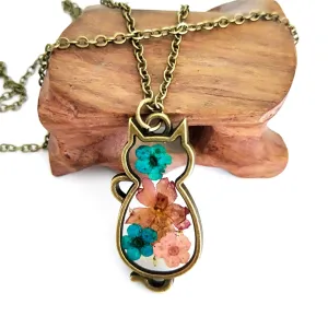 Peach Blossom & 18K Gold-Plated Cat Pendant Necklace