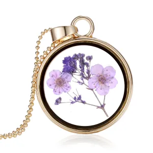 Peach Blossom & Resin Round Pendant Necklace