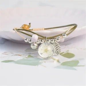 Peach Blossom & Silver-Plated Bell Charm Bracelet