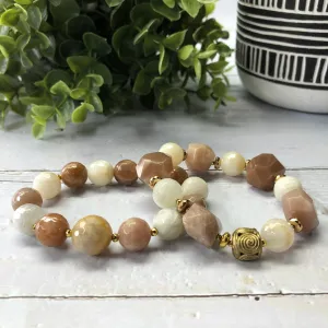 Peach Moonstone 2-piece Bracelet Set- "Golden Peach"
