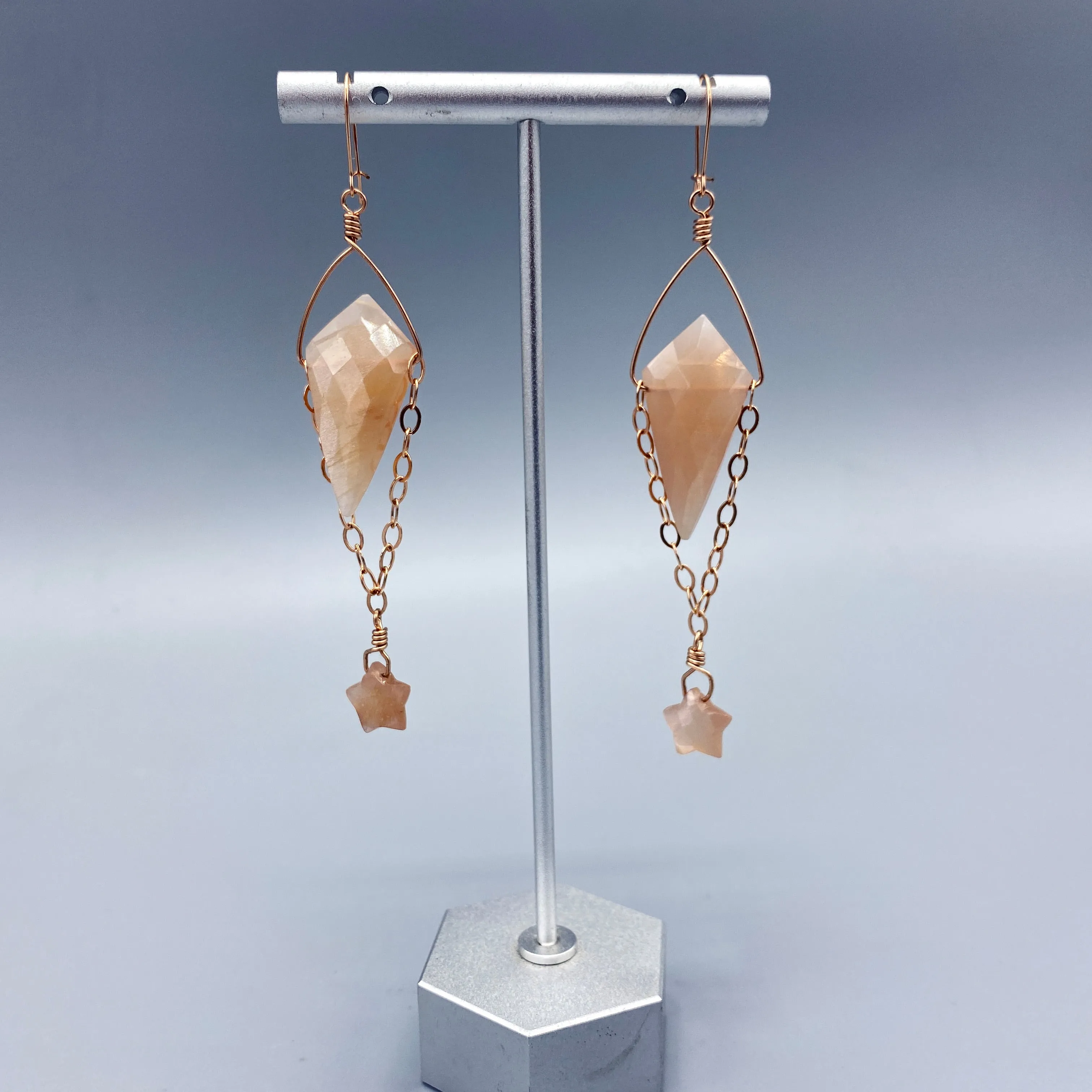 Peach Moonstones Gemstone Star  w/ 14 kt Rose GF earrings