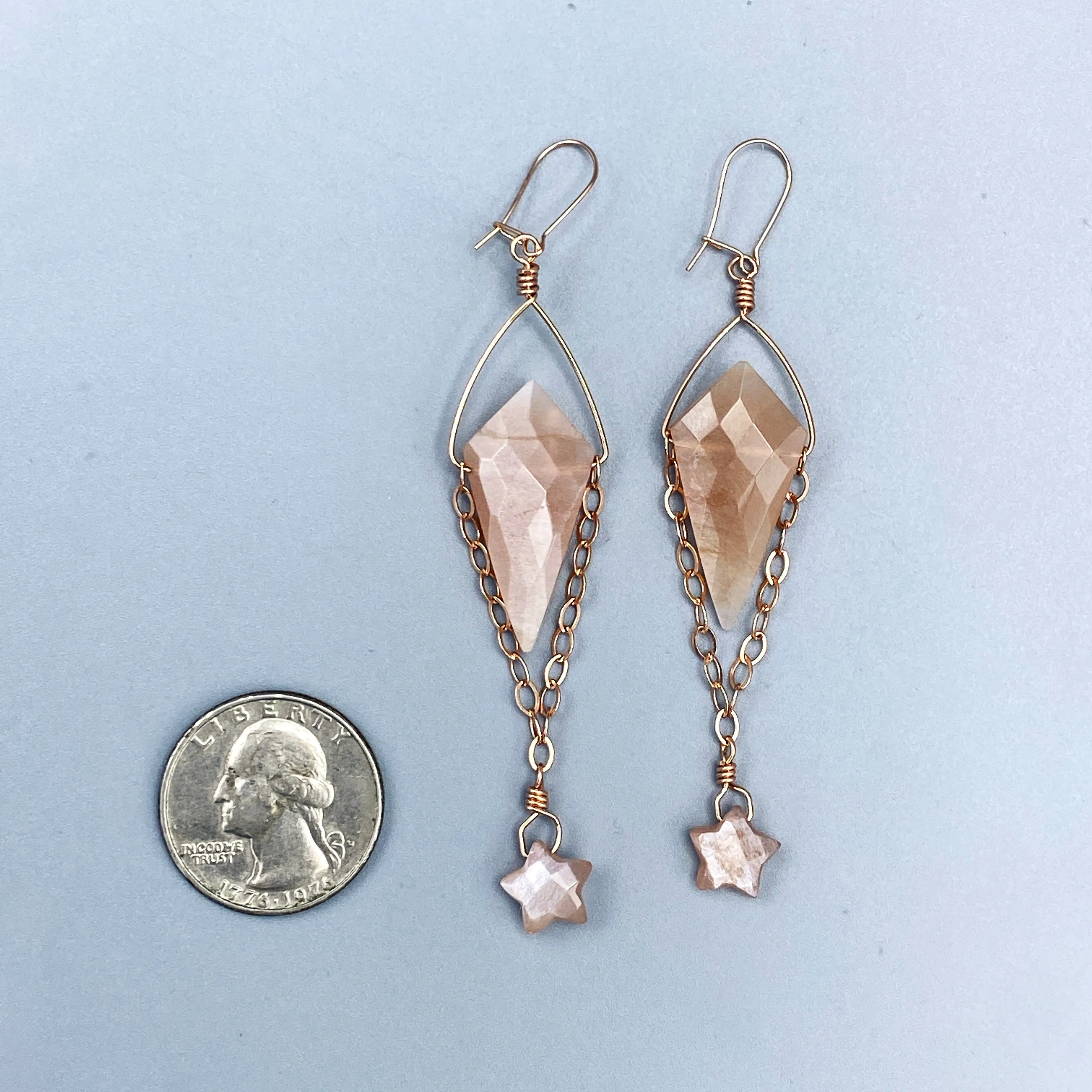 Peach Moonstones Gemstone Star  w/ 14 kt Rose GF earrings