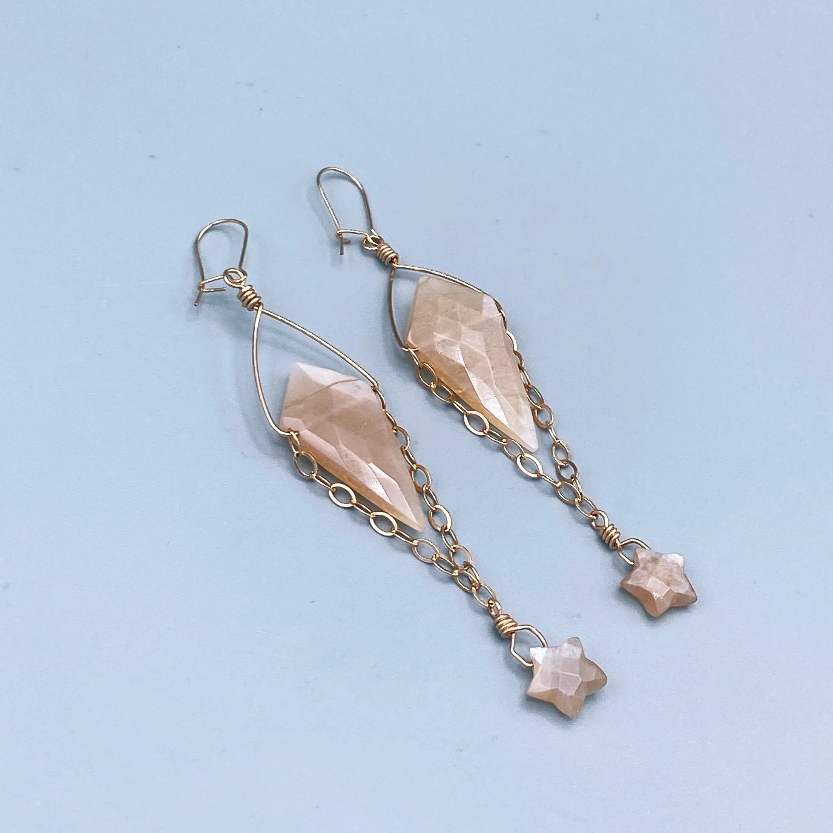 Peach Moonstones Gemstone Star  w/ 14 kt Rose GF earrings